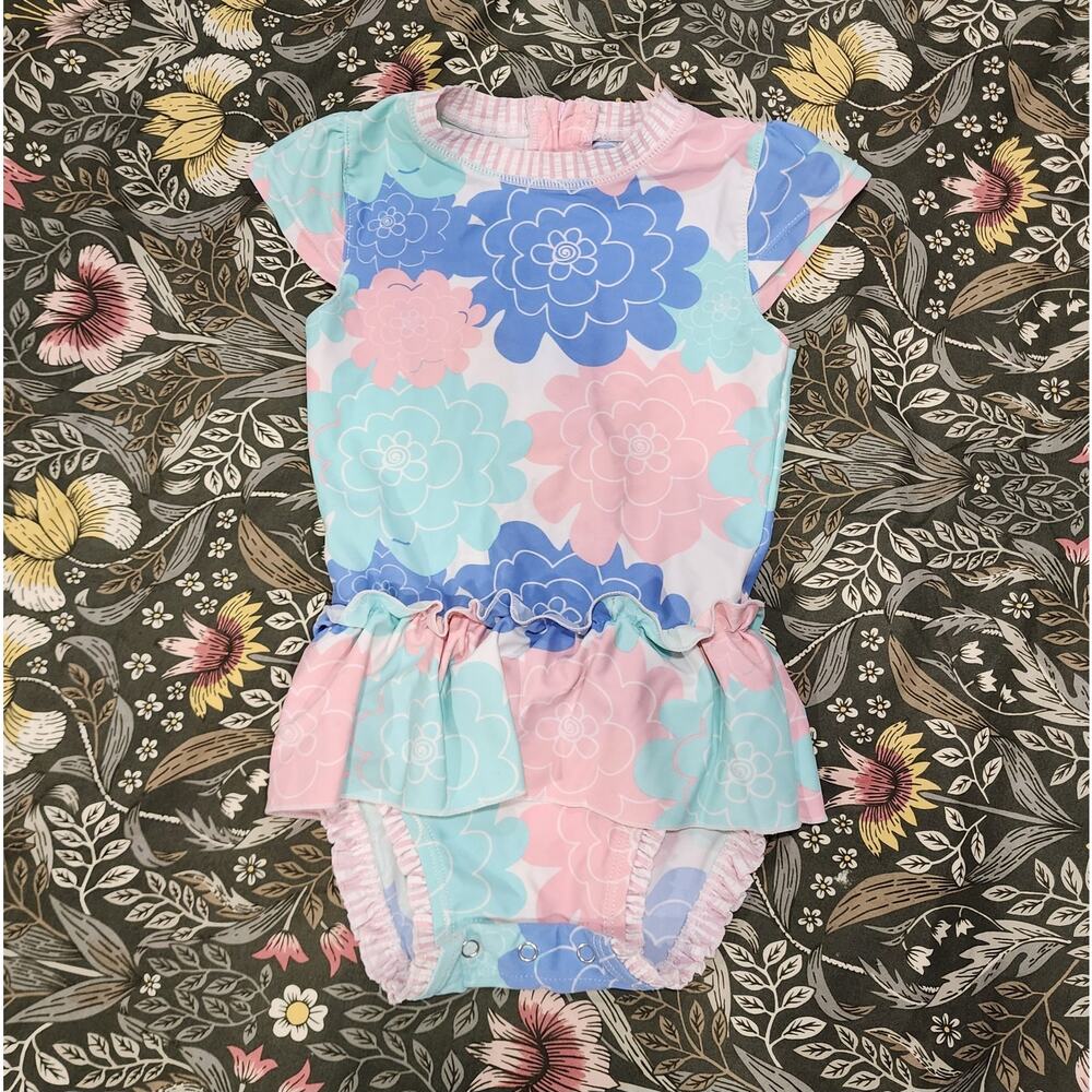 RuffleButts Pastel Petals Peplum One Piece Swimsuit